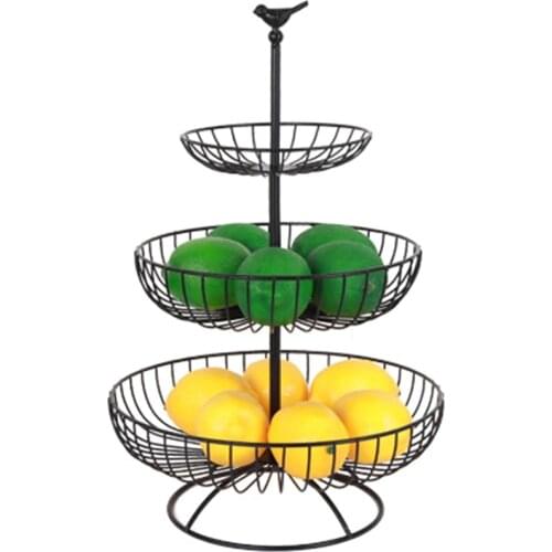 Household 3 layer fruit plate countertop metal fruit basket black retro style tray rack storage basket WF1020