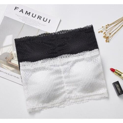 Strapless Bandeau Bra Supportive Padded Tube Tops for Women, Lace Tube Top Padded Stretchy Strapless Bandeau, Black, White