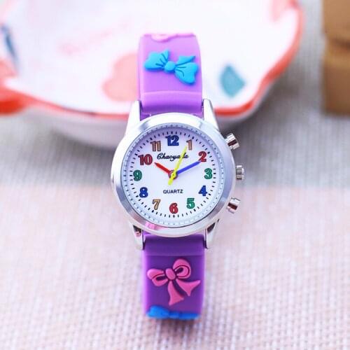 Children Girls Cute Beautiful Bowknot Cartoon Silicone Strap Watches Students Little Kids Pink Red Birthday Gifts Watches Clock