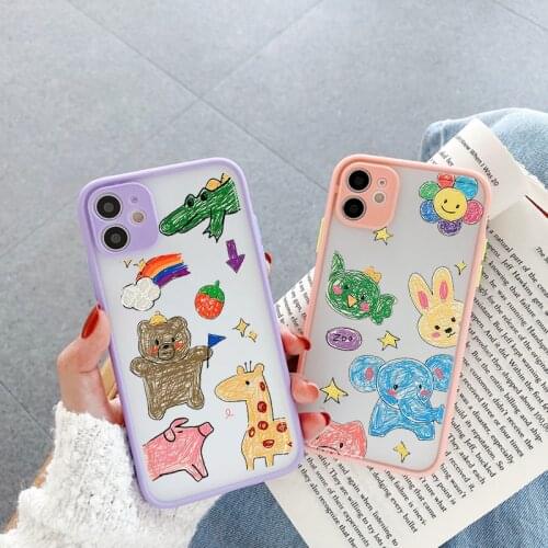 Cute Bear Cartoon Rabbit Animal Clear Phone Case For iphone 12 11 Pro Max XR XS X SE20 7 8 6Plus Hard PC Lovely Back Cover Shell