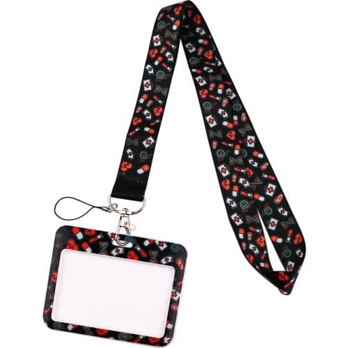 DZ1782 Doctor Nurse Lanyards Keychain ID Card Name Badge Holder Cartoon Print Mobile Phone Neck Straps Doctors Gift Accessories
