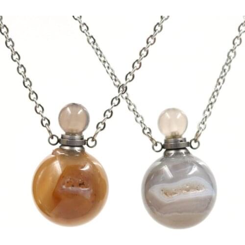 FYSL Silver Plated Geometric Shape Agates Pendant Perfume Bottle Necklace Ethnic Style Jewelry