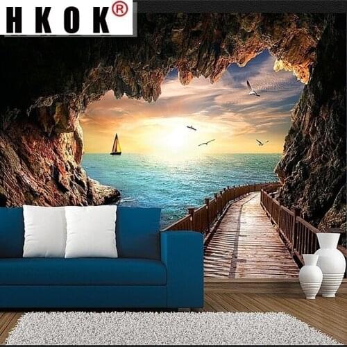 HKOK Cave Path Tapestry Landscape Wall Art Hanging Tapestry Posters Bedroom Modern Home Decor Living Room Background Wall Cloth