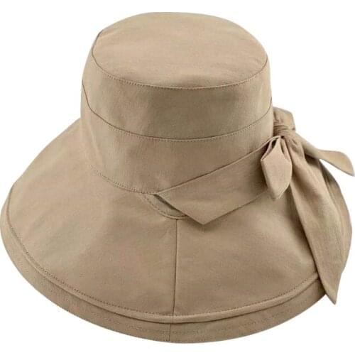 Large Brim Cotton Sunhat Decorated with Plaid Pattern Easy-Matching