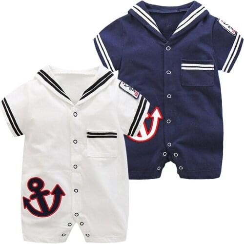 Baby Girls Rompers Summer Newborn Baby Navy Suit Cotton Short Sleeve Sailor Clothing Set Infant Jumpsuits Baby Boys Clothes
