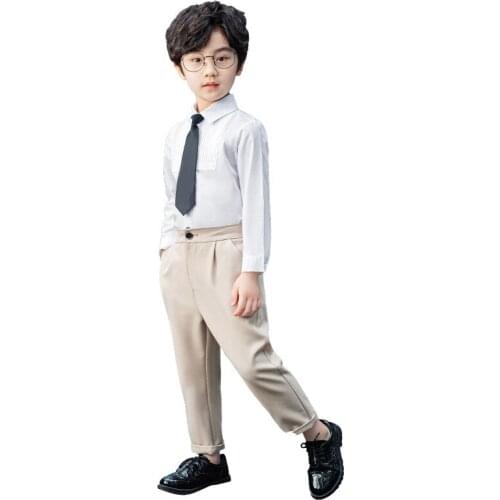 School Kids Formal Shirt+ Pants +Tie 3PCS Clothing Set Boys Weddings Party Wear Prince Boys Gentlemen Birthday Dress Costume