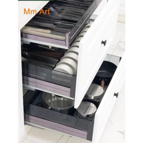 Drawer-Type Tempered Glass Kitchen Cabinet Storage Dish Rack
