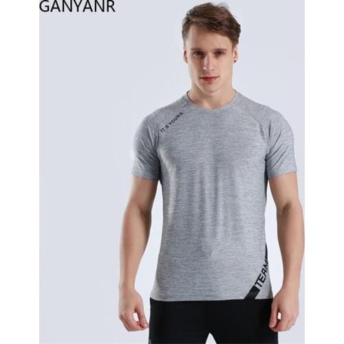 GANYANR Dry Fit Men Running T Shirts Gym Sportswear Fitness Crossfit Rashguard Workout Bodybuilding Clothes Training Tracksuit