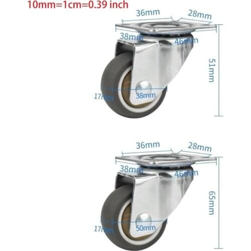 K1KA 1.25/1.5/2 Inch Caster Set Plain Bearing Rubber Wheels for Furniture Moves Silent Smooth Swivel Castor Trolley 8 Types