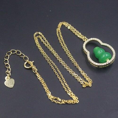 New Arrival S925 Sterling Silver Necklace Women Luck Jadeite Gourd with O Chain Necklace 45cm 23x16mm
