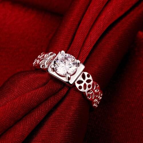 New Solid 925 Sterling Silver Rings For Women fine Shining crystal Square Fashion Party Gifts Girl student Charm wedding Jewelry