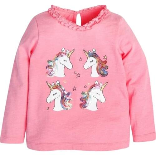 Autumn Toddler Girl Fall Clothes Designer Brand Kids Luxury Shirt Casual Cotton Unicorn Pink T Shirt for Kids 2-7 Years