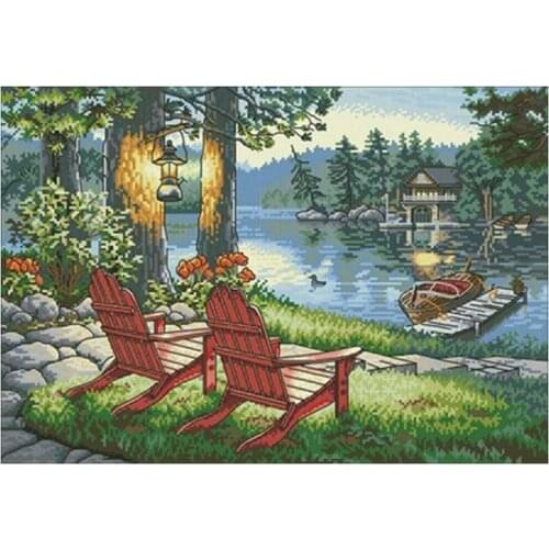 Beach chair by the lake patterns counted 11CT 14CT 18CT Cross Stitch Sets DIY Cross-stitch Kits Embroidery Needlework