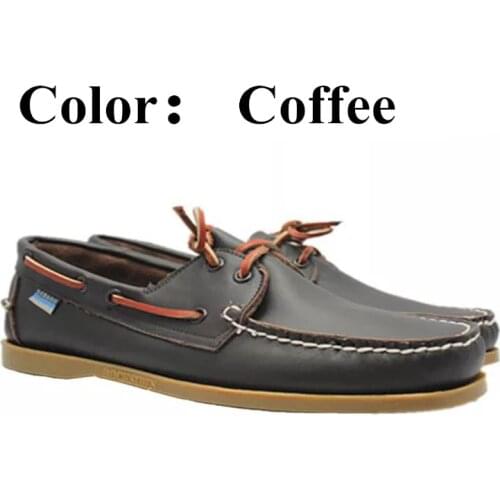 Men Women Genuine Leather Docksides Casual Boat Shoes,Brand Flat Loafers For Homme Femme Coffee Black Navy Blue Brown X144