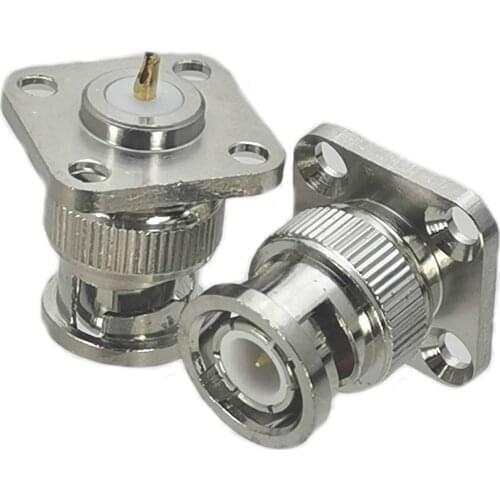 10Pcs Connector BNC Male plug 4-holes Flange Solder Panel Mount RF Adapter Coaxial High Quanlity