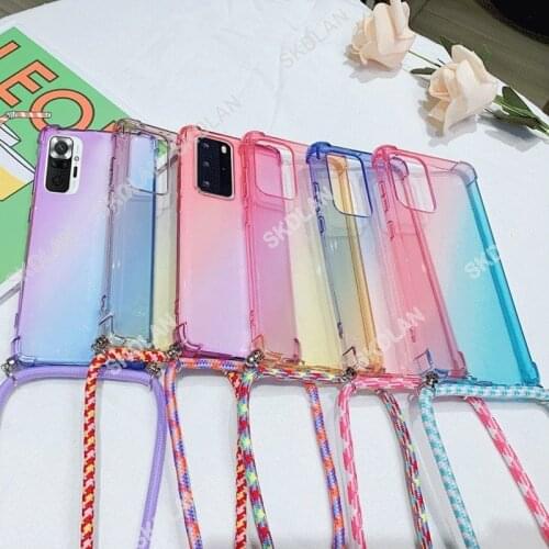 Strap Cord Chain Necklace Lanyard Mobile Phone Case For Redmi Note 10 Pro 5G Rainbow Gradient Phone Cover For xiaomi POCO M3 Pro