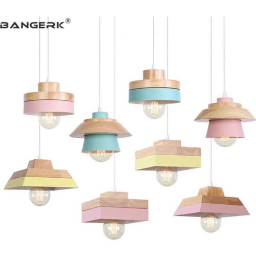 Nordic Design LED Pendant Light Modern Lamps Home Decor Dinning Room Bar Coffee Hanging Lighting Iron Wood Macaron Fixtures