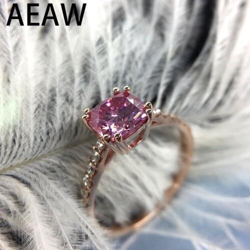 Soild 18k Rose Gold Cushion Cut 1ct Engagement Wedding Ring for Women Pink Moissanite Ring Set Test Positive