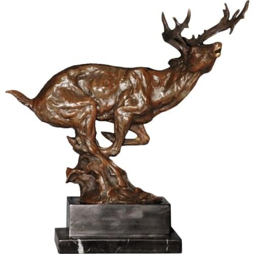 Lucky Leaping Deer Figurine Statue Bronze Reindeer Animal Sculpture Wildlife Art Business Birthday Present Decoration