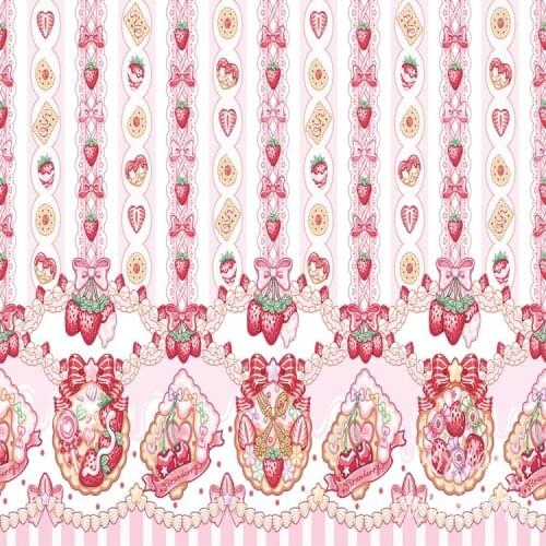 24X148cm Lolita Strawberry Biscuit Four Way Stretch Polyester Fabric for Girl Summer Dress Skirt Blouse Pants DIY