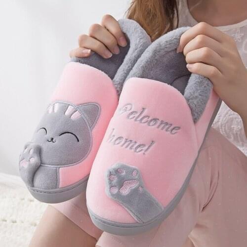 Lovers Bag-heeled Cotton Slippers Winter Thick-soled Non-slip Warm Shoes Indoor Cute Plush Slippers For Men And Women YK