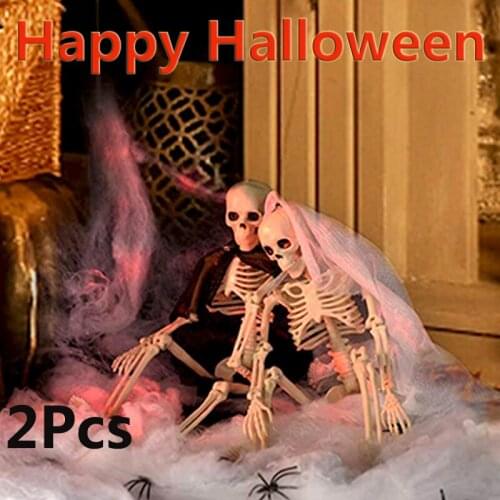 2Pcs Halloween Decorations for Home Indoor Bride Groom Skeletons with Clothes Human Body Skeletons Home Haunted House Props