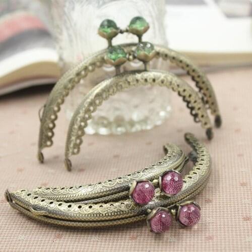 Vintage 5Pcs/lot 10.5cm Bronze Semicircle Candy Coral Bead Metal Opening Bags DIY Sewing Accessories Purse Frame Arc Kiss Clasp