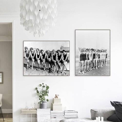 Vintage Fashion Woman Swimmer Black and White Photo Poster Art Print Beautiful Bridesmaids Canvas Picture Wedding Decor Painting
