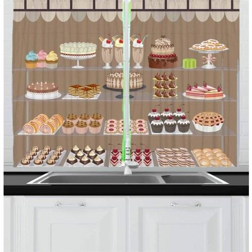 Dessert Kitchen Curtain Bakery Milk Cake Illustration Curtains for Bedroom Home Window Treatments Curtains for Living Room