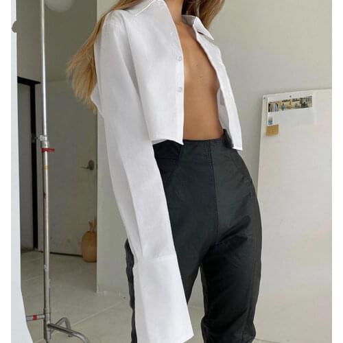 Women Blouse Cotton Short Tops Solid Sexy Club Euro-America Style Y2K Girls Shirt Street Style Designer