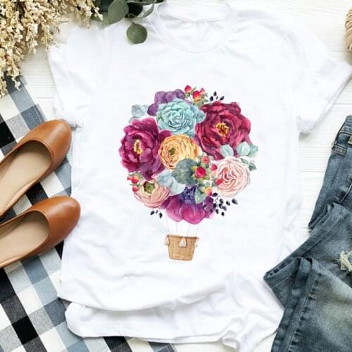 Women Lady 90s Floral Hot Balloon Beach Trend Fashion Print T Tee Womens Tshirt Female Shirt Clothes Top Graphic T-shirt