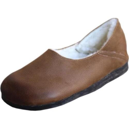 YourSeason Ladies Shoes 2021 Winter Genuine Leather Vintage Flats Casual Concise Women Casual Round Toe Shoes