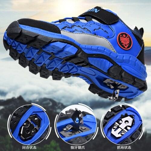 Winter boys Spike claw Suede lining outdoor children shoes warm soft Anti-slippery Wear-resistant kids Outdoor hiking shoes