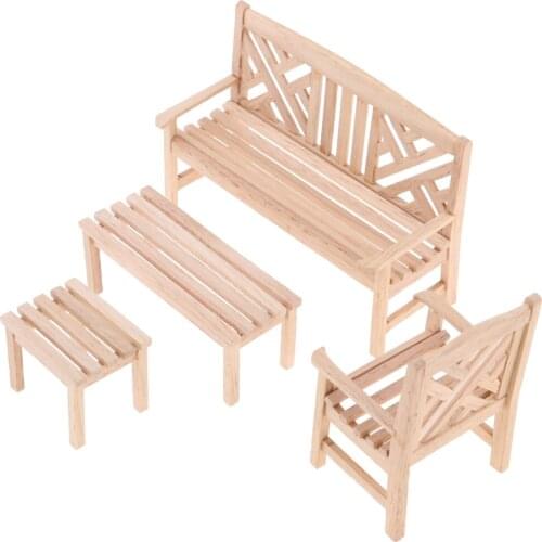 1/12 Dollhouse Furniture Living Room/Garden Decoration - Wooden Table Chair Model Accessories