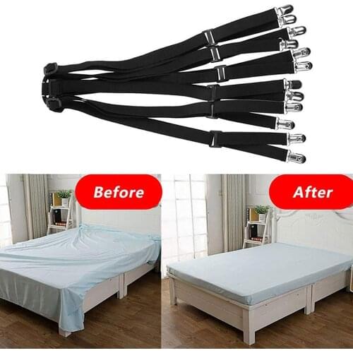 1 Set 6 Sides Elastic Bed Sheet Grippers Belt Fastener Bed Sheet Clips Mattress Cover Blankets Holder Home Textiles Organize