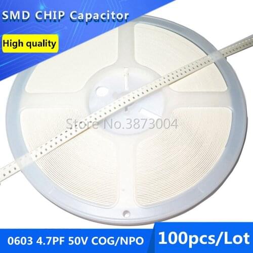 100pcs 0603 4.7PF 50V COG/NPO 0.25% SMD Chip Capacitor