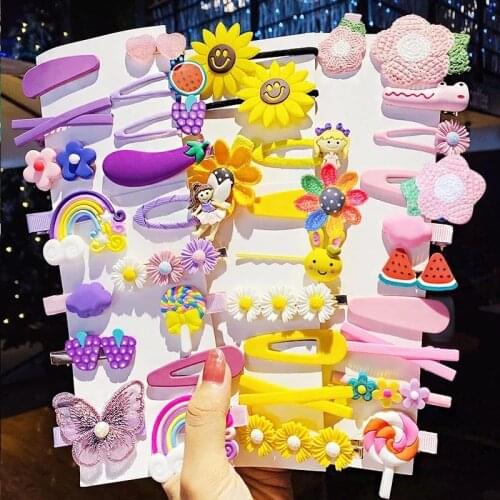 2/10 PCS/Set New Girl Cute Cartoon Flower Geometric Hairpins Sweet Barrettes Headband Rainbow Hair Clip Fashion Hair Accessories