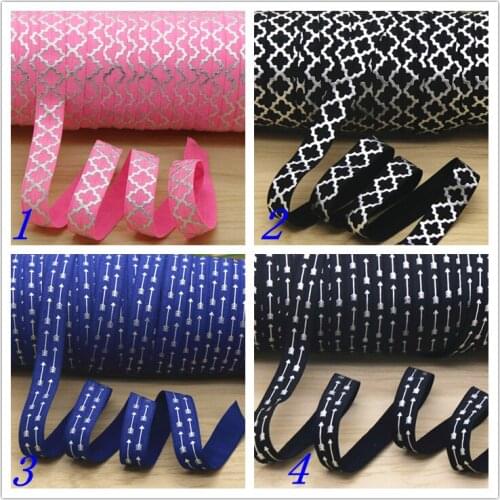 5/8'' Free shipping silver arrow quatrefo printed Fold Elastic FOE headband headwear hairband diy decoration wholesale OEM S439