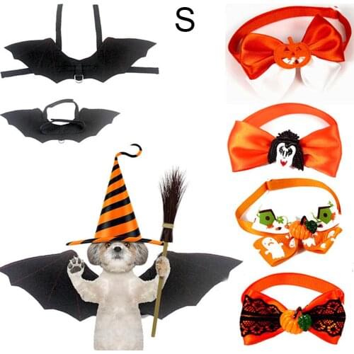 5pcs Pet Puppy Halloween Black Bat Costume Pumpkin Witch Collar Kit Halloween Christmas Cosplay Fancy Dressing Up Props Pet