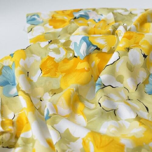 50x155cm Yellow Flower Print Rayon Cotton Thin Fabrics Soft Viscose By the Meter DIY for Children Clothes Skirt Sewing Handmade