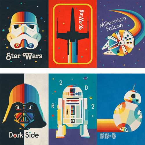 Abstract Style Star Wars Movie Poster And Print Disney Colorful Darth Vader Canvas Painting Wall Art Living Room Decor Frameless