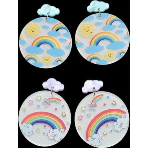 Acrylic Happy smiling Face Sun Star Celestial Rainbow Cloud Colors Fashion Jewelry Unusual Hanging Earrings Cute Trendy Jewelry
