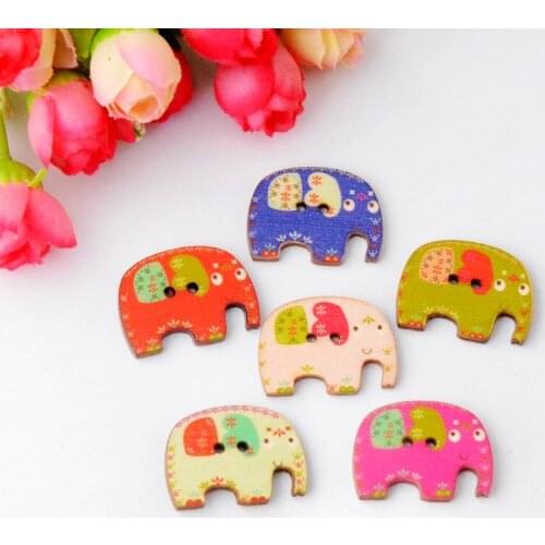 Free shipping 50pcs Random Mixed Color Wood Buttons 2 Holes Elephant Shape Sewing Scrapbooking 30X22mm J2904