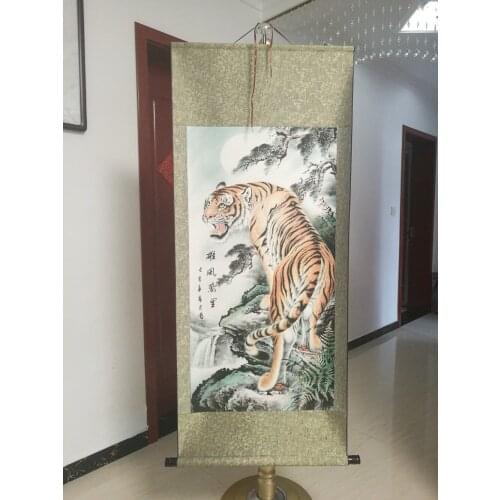 Large TOP ART HOME OFFICE Company hall Lobby Vestibule WALL Decorative tiger painting Exorcising talisman FENG SHUI painting
