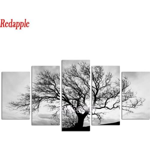 5 Piece black white big tree rhinestone Crystal diamond art paintings,Full square Round Drill,5D Diy Diamond Mosaic Multi decor