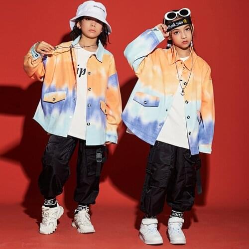 Kids Ballroom Hip Hop Dance Clothes Gradient Shirt Catwalk Show Hip Hop Outfit For Boys Girls Jazz Dance Stage Costume BL5224
