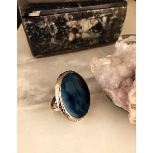 Dr Stone Natural Stone Women 'S Agate Stone adjustable Ring AHL28