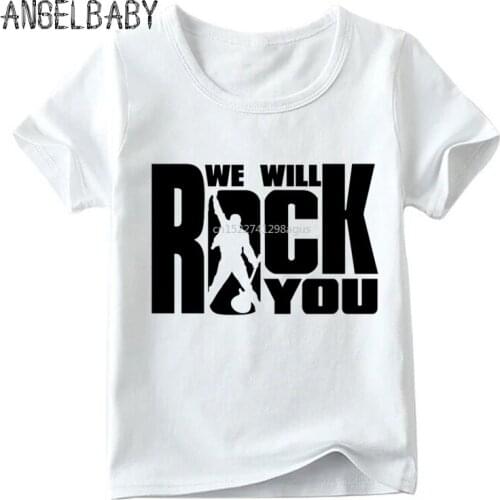 Boys and Girls We Will Rock You Queen Print T shirt Kids Summer White Tops Children Fashion Casual T-shirt,HKP955