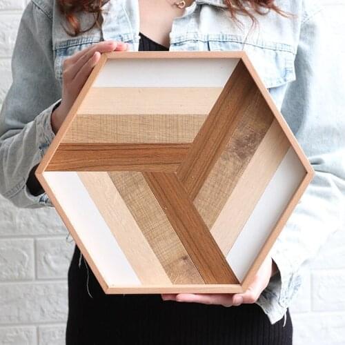 HOT NEW Wooden Serving Tray Decorative Tray Hexagonal Baking Decorative Wood Plate Tea Food Server Dishes For Home Kitchen Trays