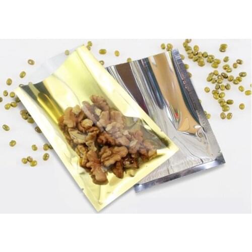 Hot 100pcs 9x13cm Transparent-inside Gold Aluminum Foil bags, Flat Heat Seal Food packing bags, semi- transparent Gift pouches